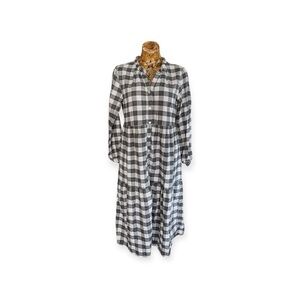 La Camicia maxi plaid dress Sz 44  US large black white long sleeve cott…